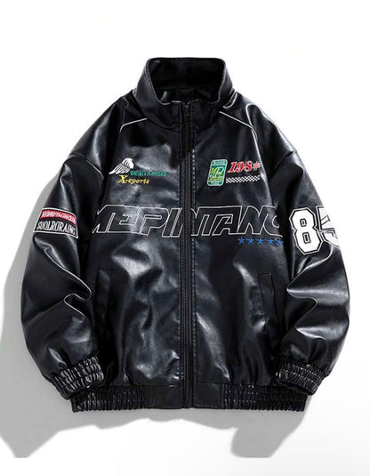 Men Long Sleeve Printed PU Leather Jacket, For Fall, Grunge