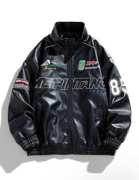 Men Long Sleeve Printed PU Leather Jacket, For Fall, Grunge