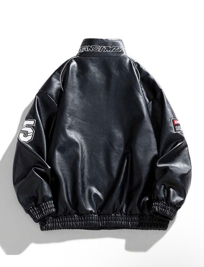 Men Long Sleeve Printed PU Leather Jacket, For Fall, Grunge
