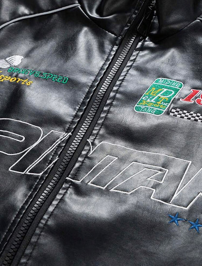Men Long Sleeve Printed PU Leather Jacket, For Fall, Grunge